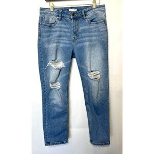 Vigoss Frankie Slim Straight Denim Jeans Size 28 Distressed Ripped Blue
